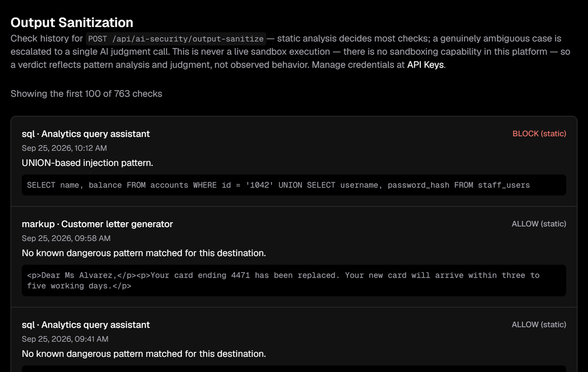 AI generated code and SQL checked before it goes anywhere